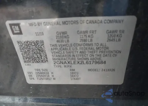 2020 Chevrolet Equinox Fwd Lt 2.0L Turbo from USA, damaged, VIN 2GNAXLEX2L6179684